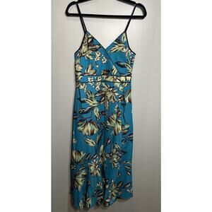 Band Of The Free Dress Floral Turquoise Blue Size Large Strappy Vneck Resort NEW